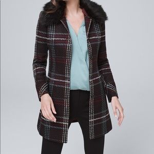 WHBM plaid fur collar topper